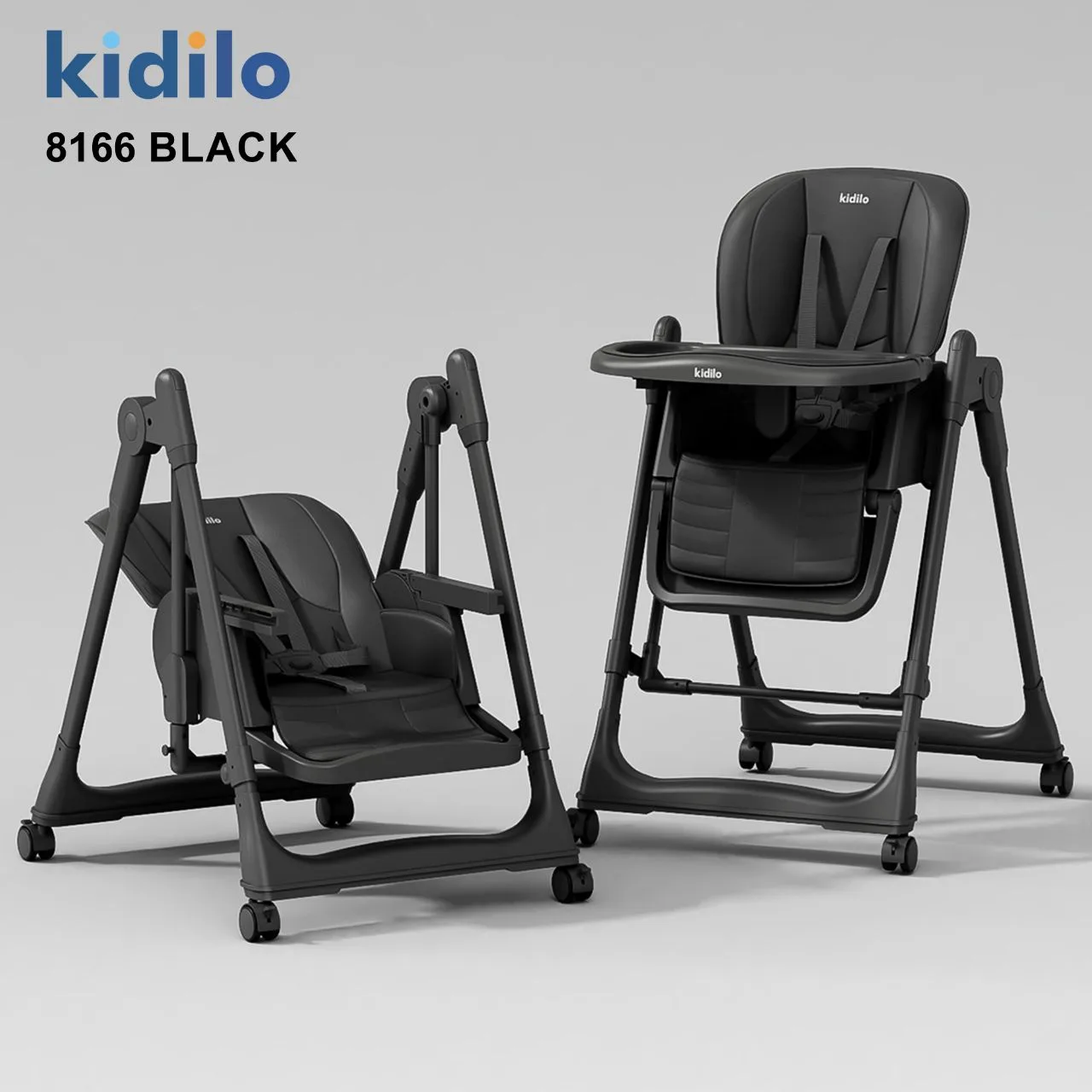 Karrige Ushqimi 2 në 1 Kidilo 8166 Black – E Përshtatshme për Ushqim dhe Lëkundje